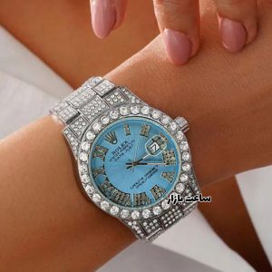 ساعت زنانه رولکس تمام نگین صفحه آبی Rolex Date-Just Diamonds BS191