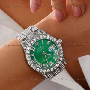 ساعت زنانه رولکس تمام نگین صفحه سبز Rolex Date-Just Diamonds 1911GES